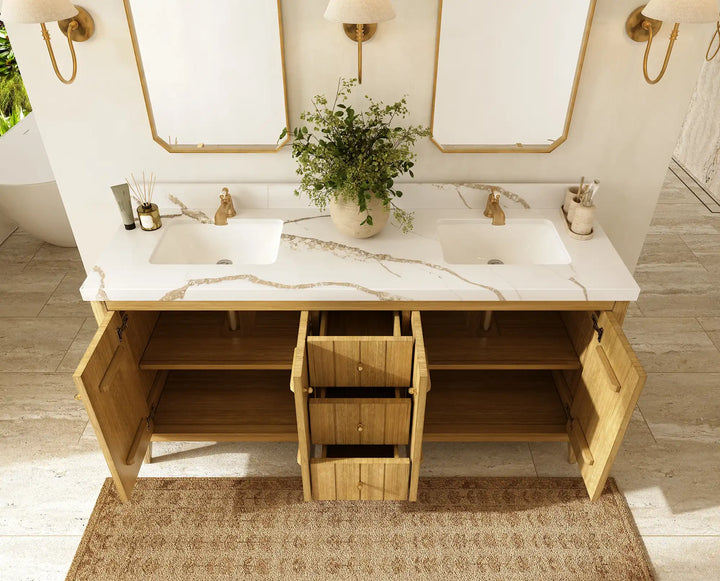Atlanta Teak Wood 72 in. W x 22 in. D Double Sink Bathroom Vanity - photo 5