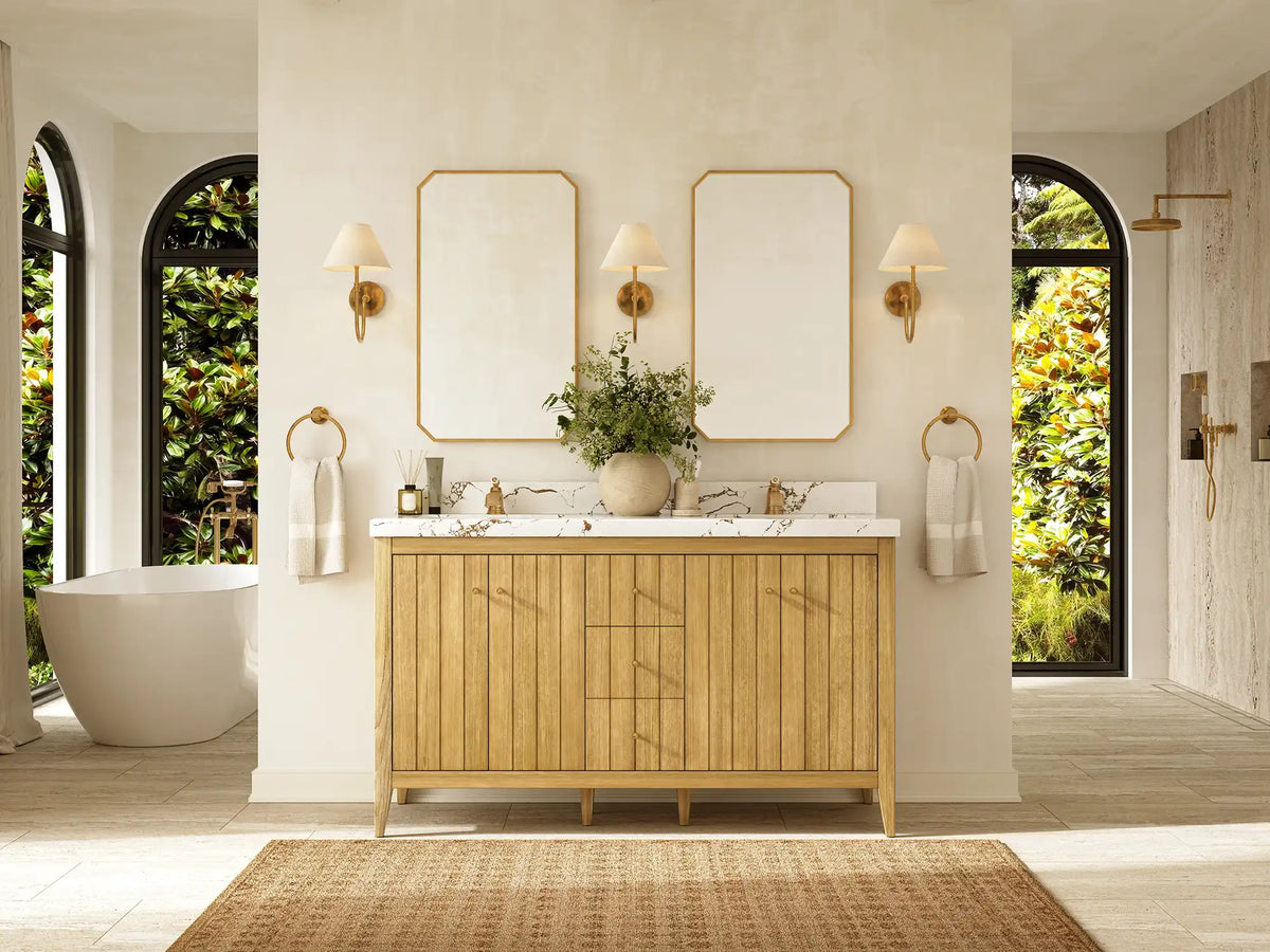 Atlanta Teak Wood 60 in. W x 22 in. D Double Sink Bathroom Vanity