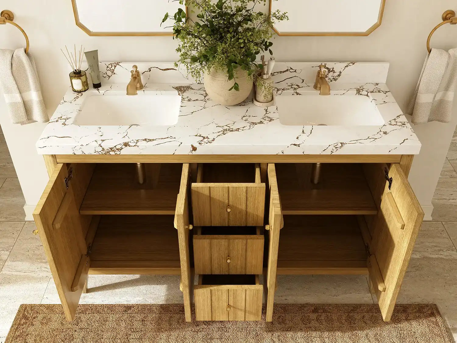 Atlanta Teak Wood 60 in. W x 22 in. D Double Sink Bathroom Vanity