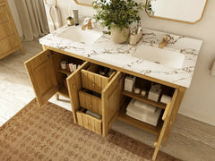 Atlanta Teak Wood 60 in. W x 22 in. D Double Sink Bathroom Vanity - photo 3