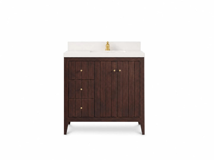 Atlanta Teak Wood 36 in. W x 22 in. D Right Offset Sink Bathroom Vanity - photo 1