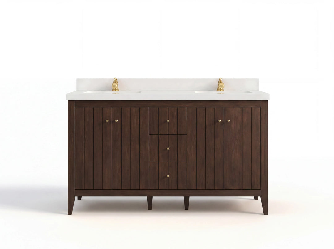 Atlanta Teak Wood 60 in. W x 22 in. D Double Sink Bathroom Vanity | 
              
                Dark Walnut Finish Teak
                
                  
             - ATL_TK_WLN_WHQZ_60D - photo №1