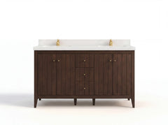 Atlanta Teak Wood 60 in. W x 22 in. D Double Sink Bathroom Vanity - photo 1