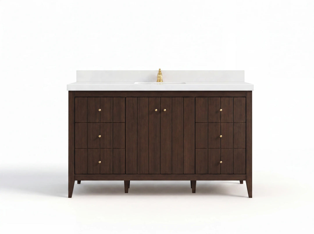 Atlanta Teak Wood 60 in. W x 22 in. D Single Sink Bathroom Vanity | 
              
                Dark Walnut Finish Teak
                
                  
             - ATL_TK_WLN_WHQZ_60S - photo №1