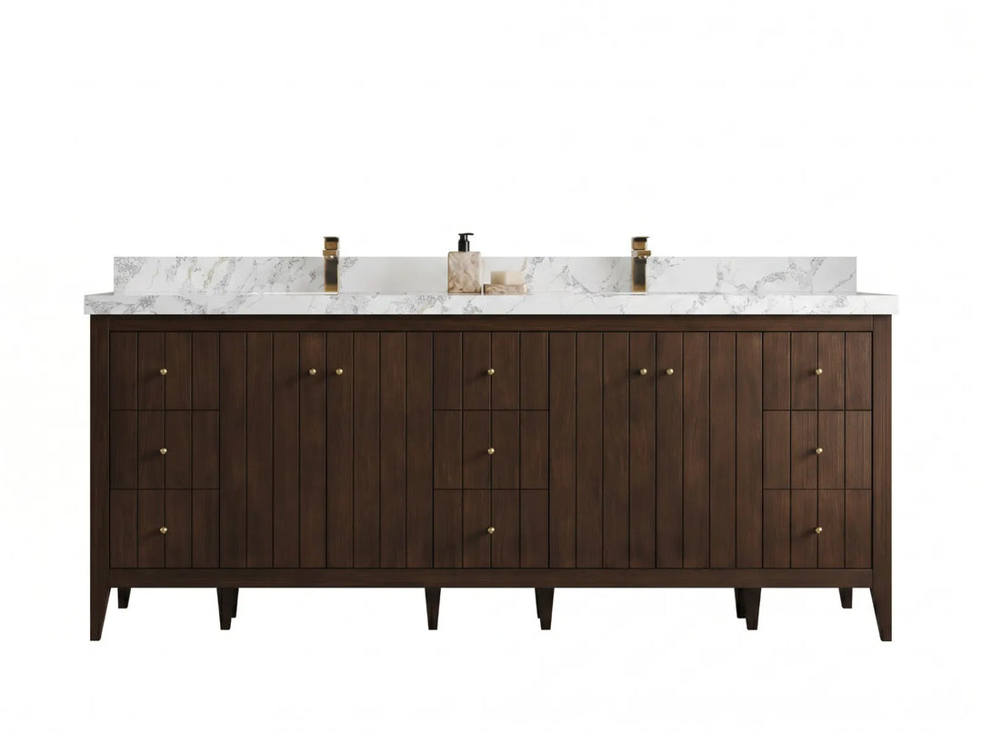 Atlanta Teak Wood 84 in. W x 22 in. D Double Sink Bathroom Vanity | 
              
                Dark Walnut Finish Teak
                
                  
             - ATL_TK_WLN_WHQZ_84 - photo №1