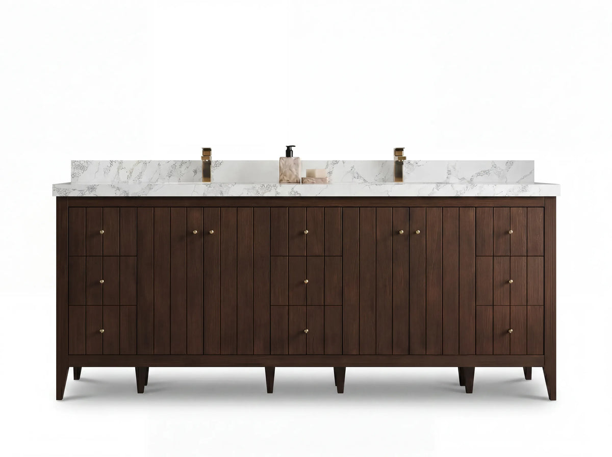 Atlanta Teak Wood 84 in. W x 22 in. D Double Sink Bathroom Vanity
