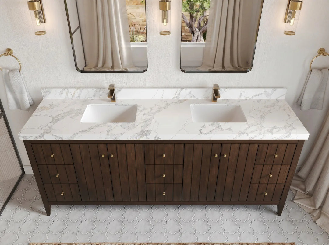 Atlanta Teak Wood 84 in. W x 22 in. D Double Sink Bathroom Vanity | 
              
                Dark Walnut Finish Teak
                
                  
             - ATL_TK_WLN_WHQZ_84 - photo №2