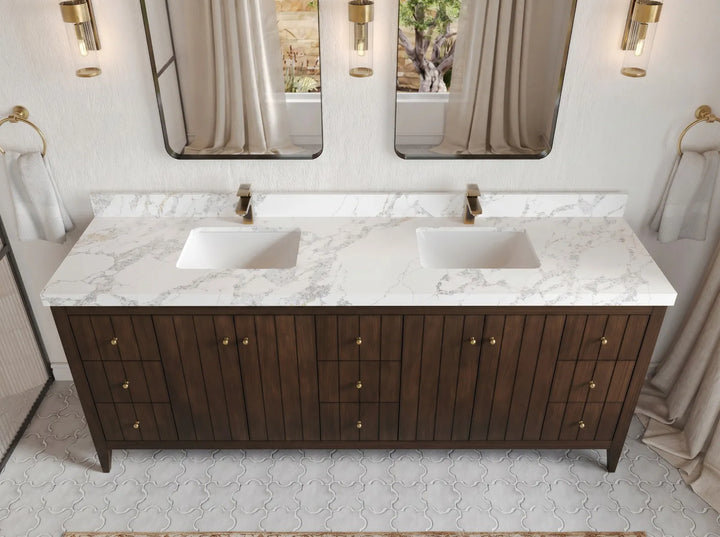 Atlanta Teak Wood 84 in. W x 22 in. D Double Sink Bathroom Vanity - photo 2
