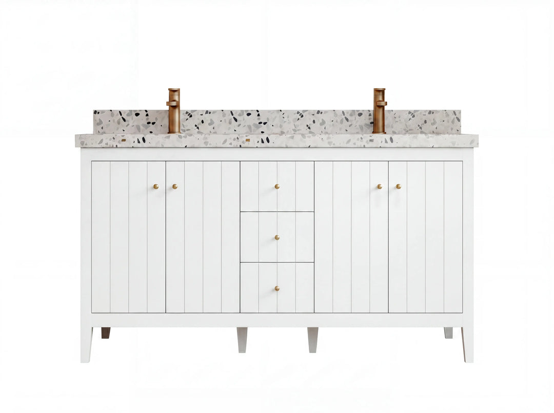 Atlanta 60 in. W x 22 in. D Double Sink Bathroom Vanity | 
              
                White
                
                  
             - ATL_WH_WHQZ_60D - photo №1