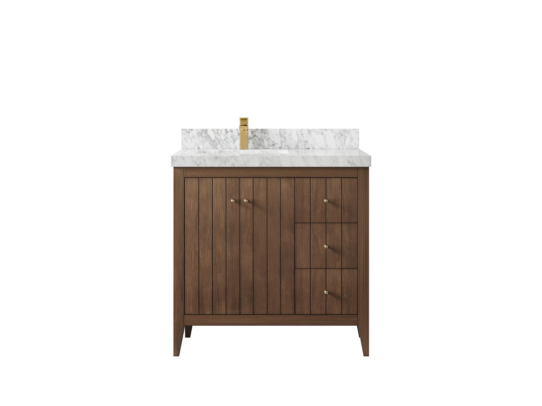Atlanta Teak Wood 36 in. W x 22 in. D Left Offset Sink Bathroom Vanity