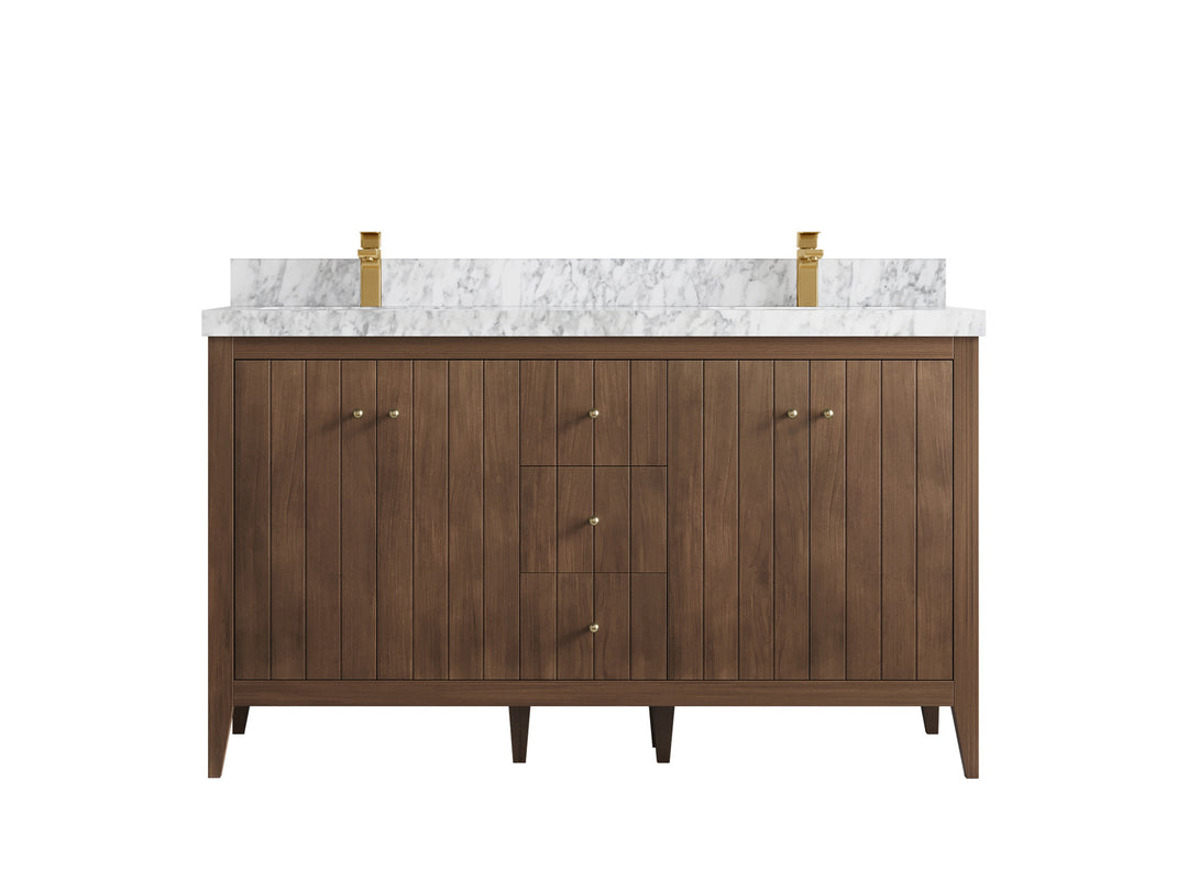 Atlanta Teak Wood 60 in. W x 22 in. D Double Sink Bathroom Vanity