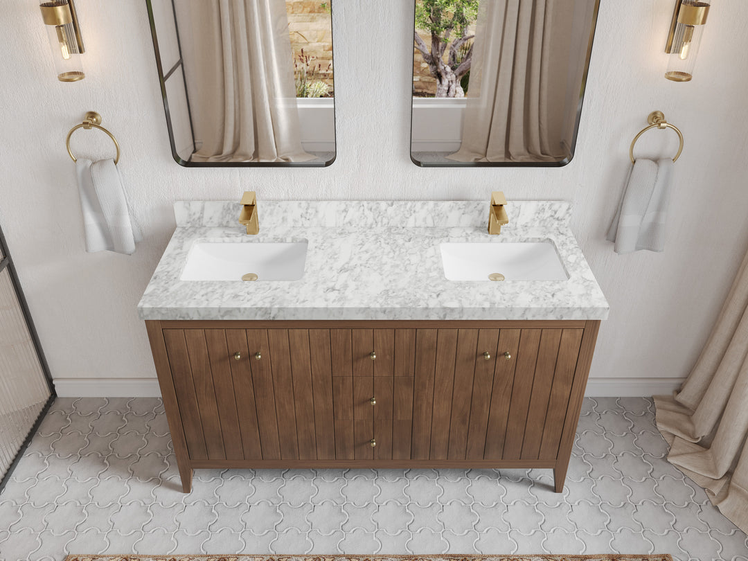 Atlanta Teak Wood 60 in. W x 22 in. D Double Sink Bathroom Vanity