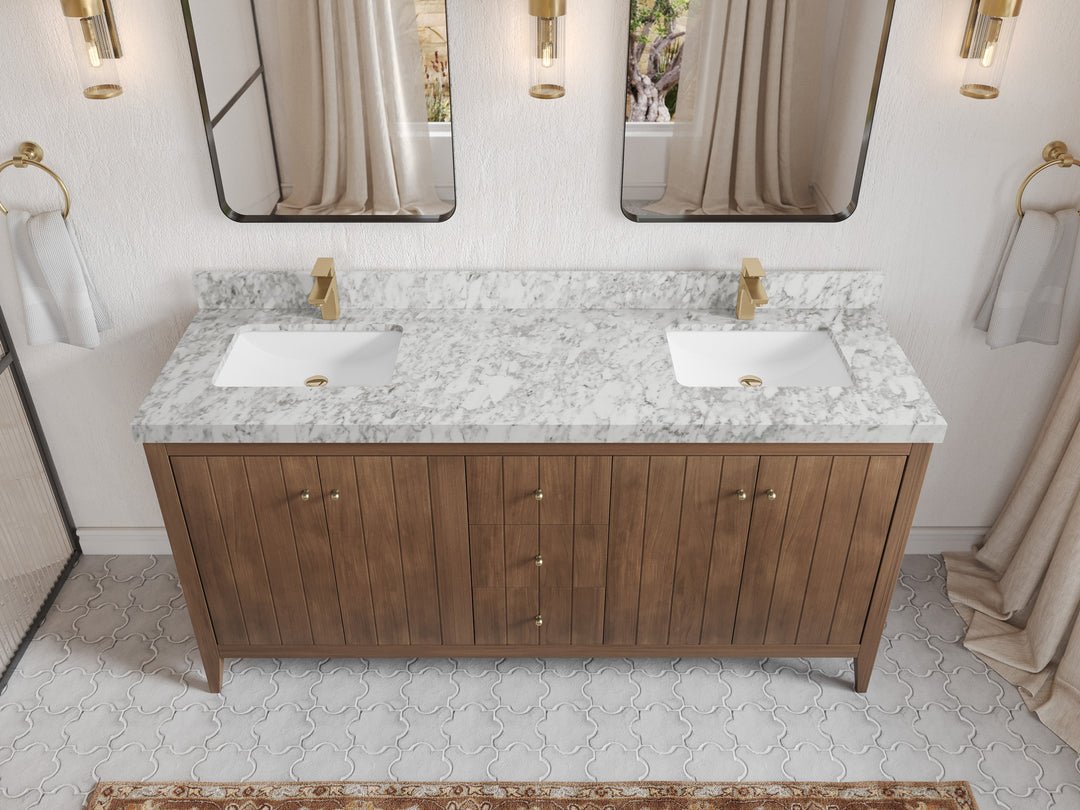 Atlanta Teak Wood 72 in. W x 22 in. D Double Sink Bathroom Vanity