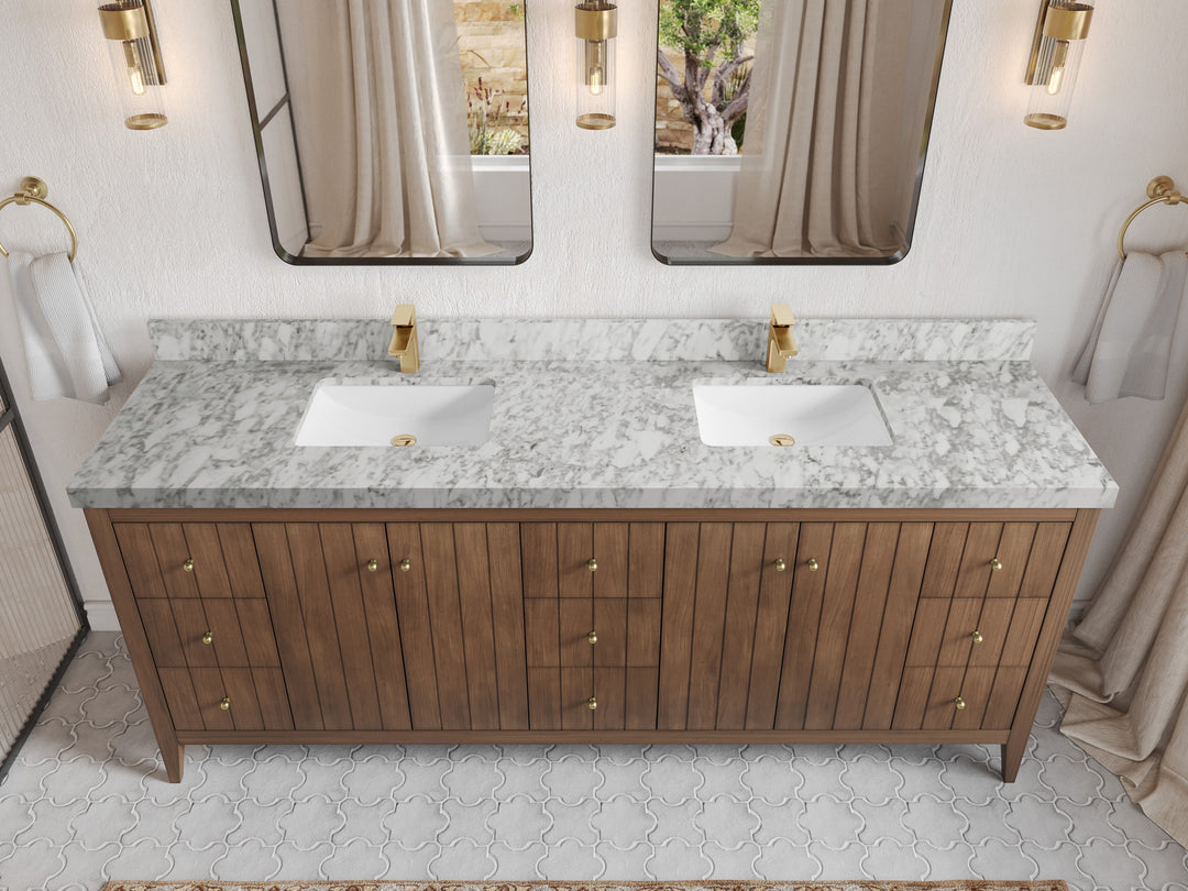 Atlanta Teak Wood 84 in. W x 22 in. D Double Sink Bathroom Vanity