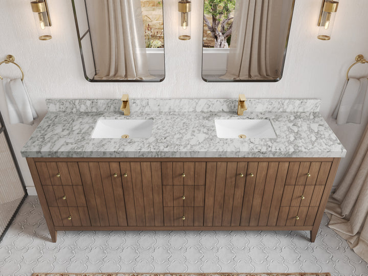 Atlanta Teak Wood 84 in. W x 22 in. D Double Sink Bathroom Vanity - photo 53