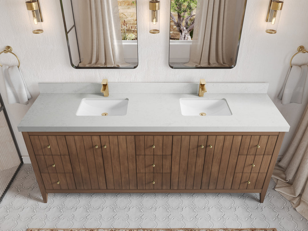 Atlanta Teak Wood 84 in. W x 22 in. D Double Sink Bathroom Vanity