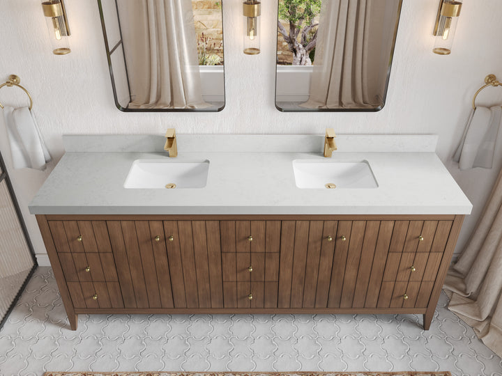 Atlanta Teak Wood 84 in. W x 22 in. D Double Sink Bathroom Vanity - photo 54