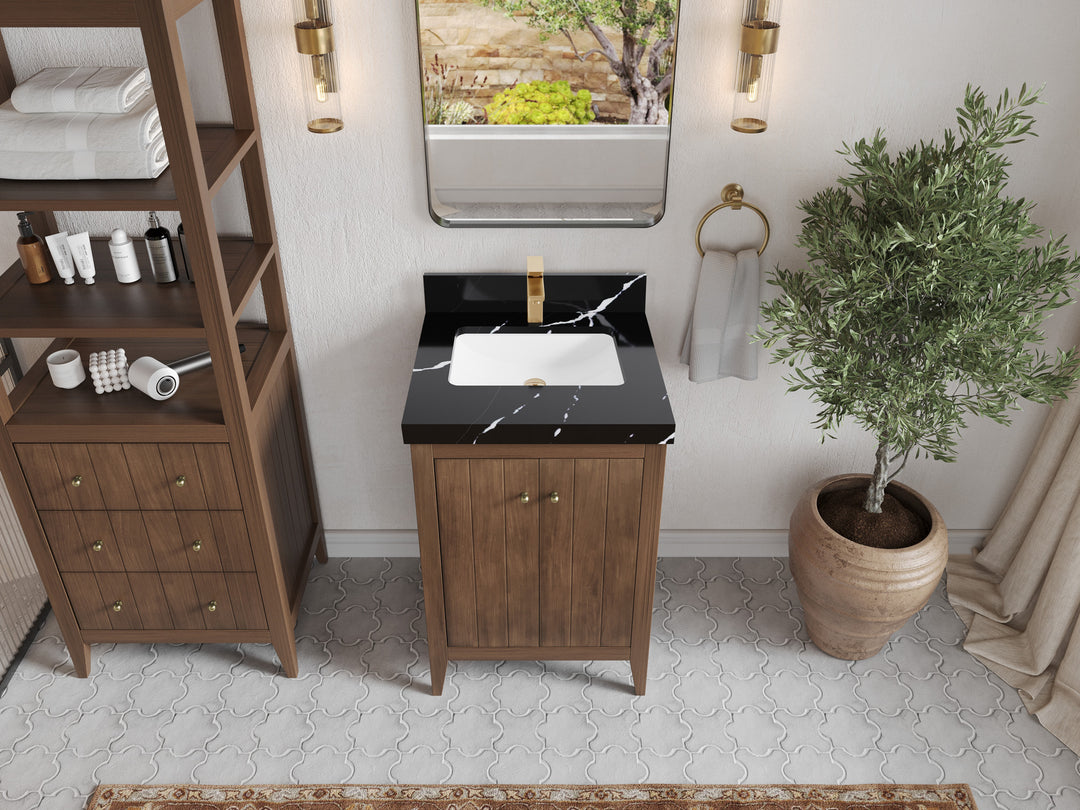 Atlanta Teak Wood 24 in. W x 22 in. D Single Sink Bathroom Vanity