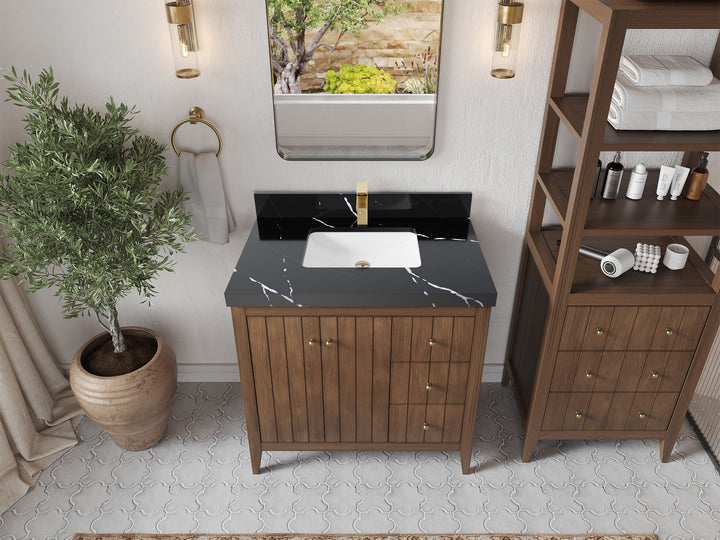 Atlanta Teak Wood 36 in. W x 22 in. D Center Sink Bathroom Vanity - photo 8