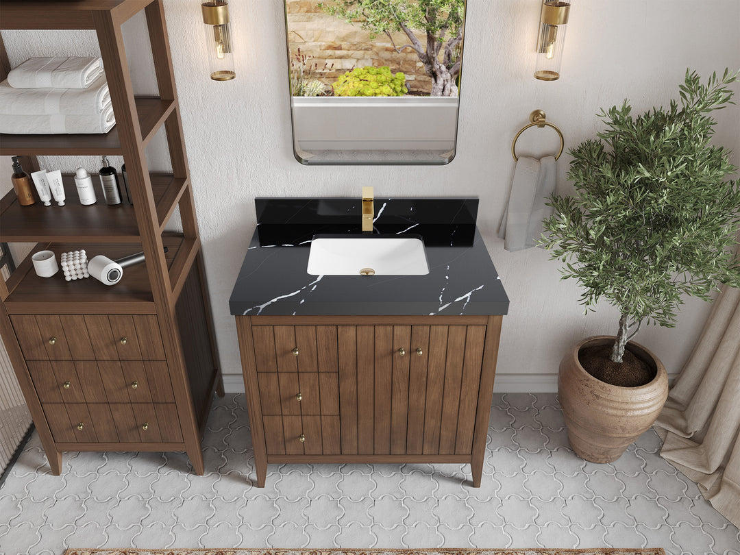 Atlanta Teak Wood 36 in. W x 22 in. D Center Sink Bathroom Vanity