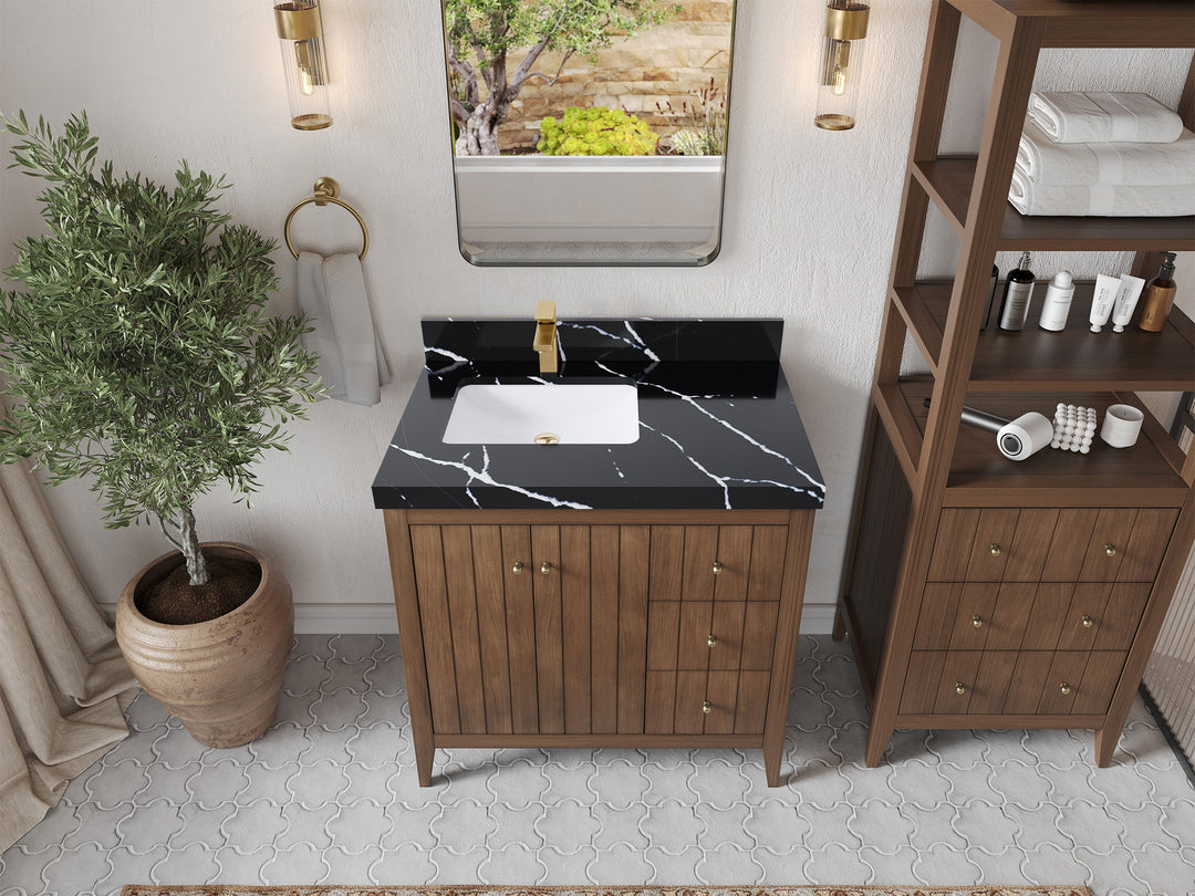 Atlanta Teak Wood 36 in. W x 22 in. D Left Offset Sink Bathroom Vanity