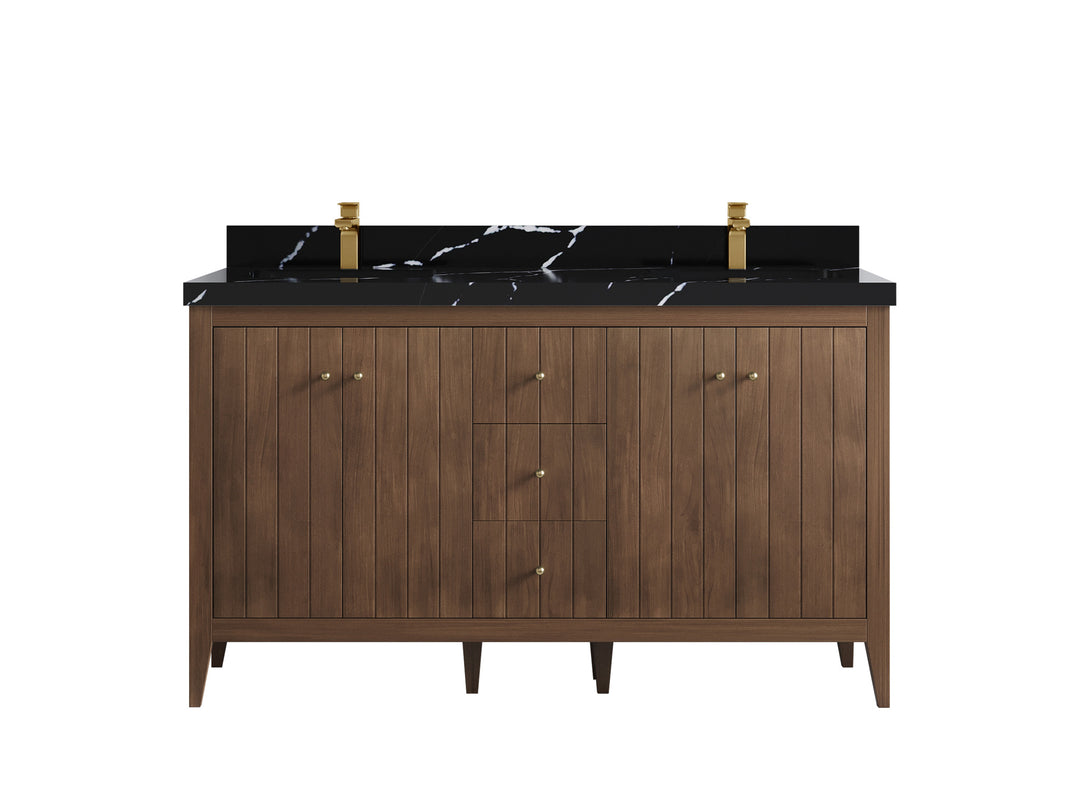 Atlanta Teak Wood 60 in. W x 22 in. D Double Sink Bathroom Vanity