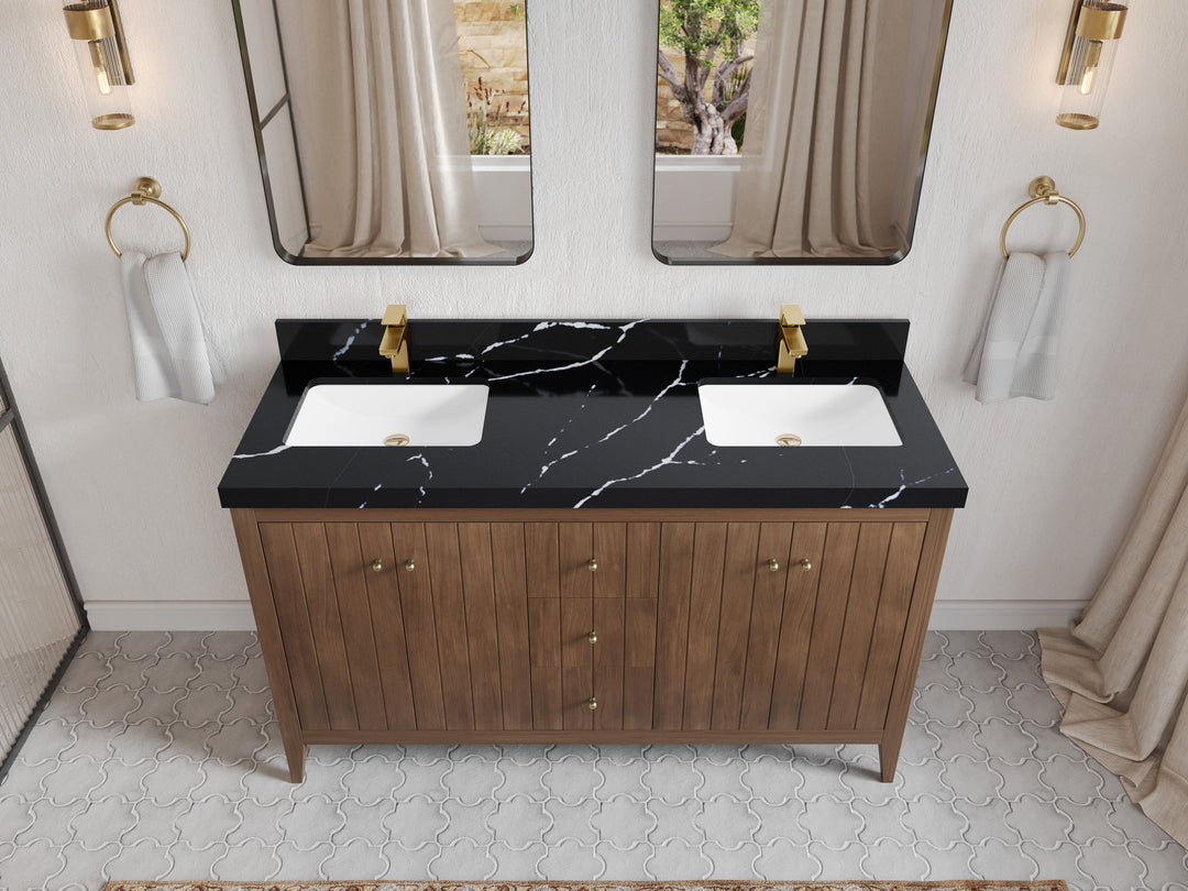Atlanta Teak Wood 60 in. W x 22 in. D Double Sink Bathroom Vanity