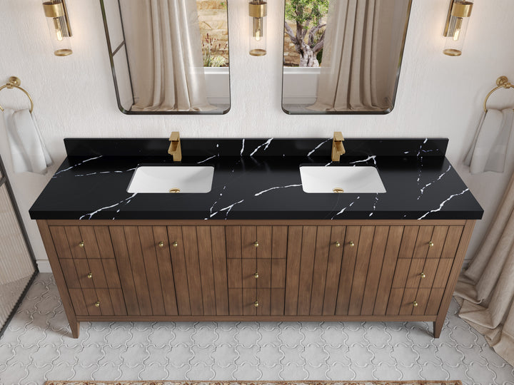 Atlanta Teak Wood 84 in. W x 22 in. D Double Sink Bathroom Vanity - photo 8