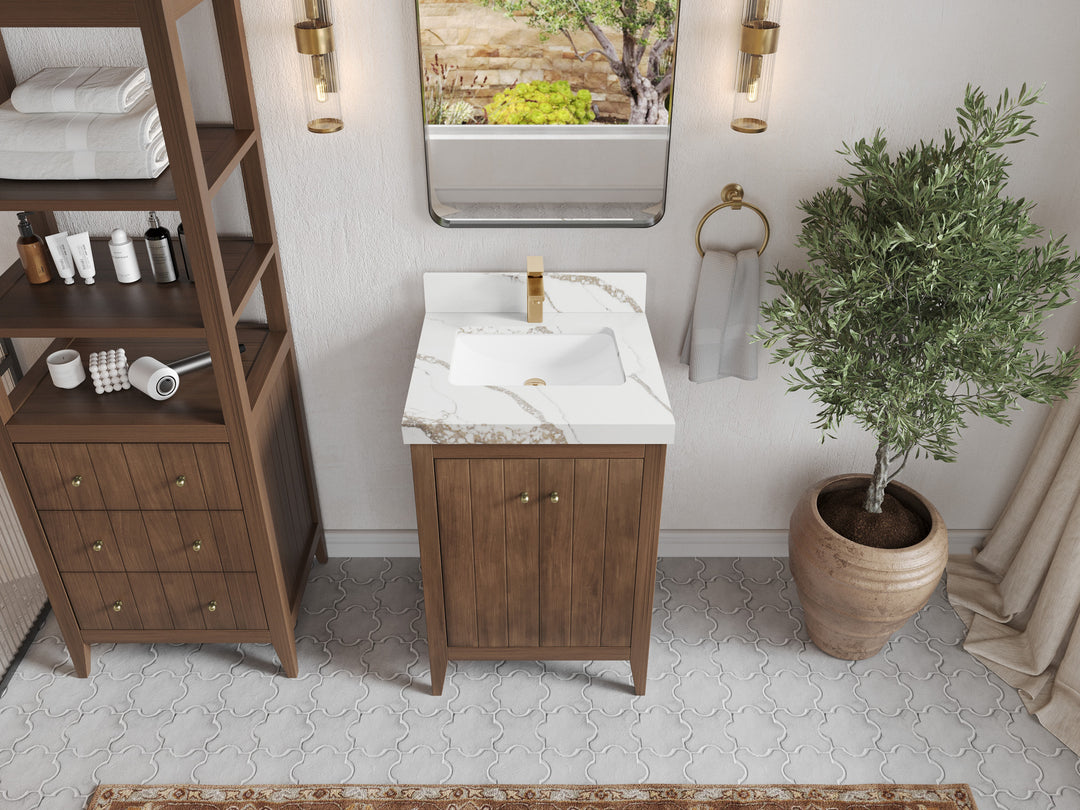 Atlanta Teak Wood 24 in. W x 22 in. D Single Sink Bathroom Vanity