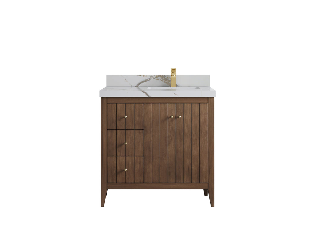 Atlanta Teak Wood 36 in. W x 22 in. D Right Offset Sink Bathroom Vanity