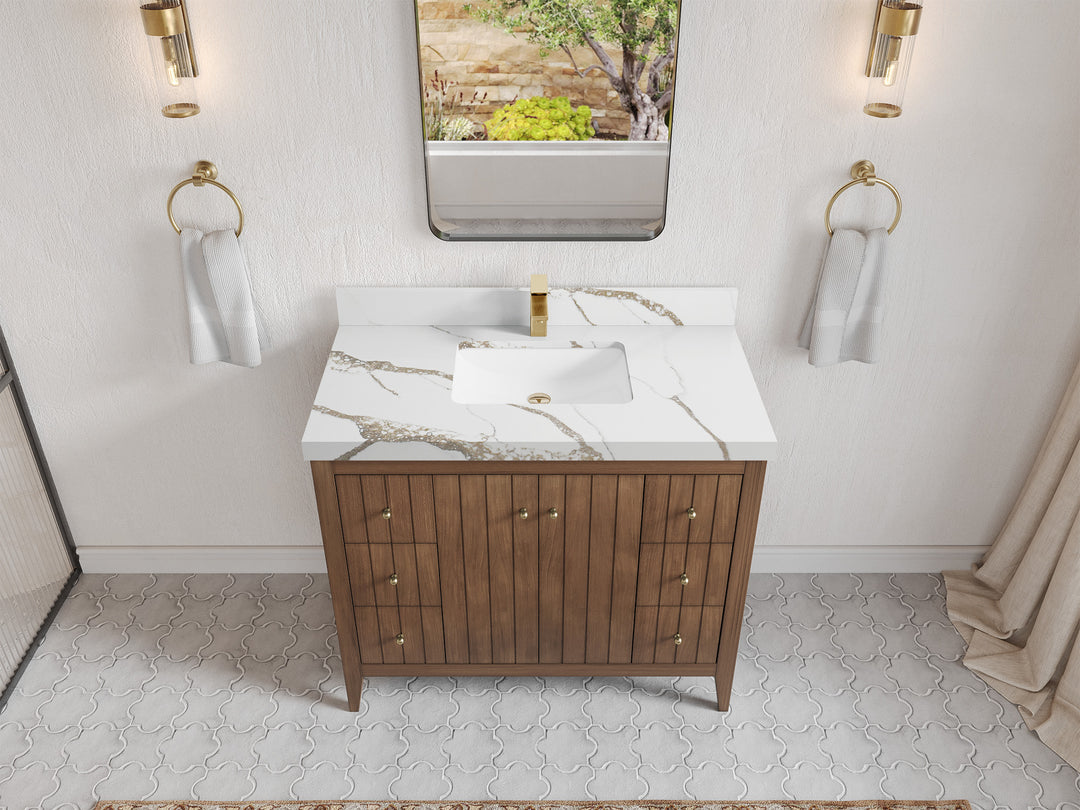 Atlanta Teak Wood 42 in. W x 22 in. D Single Sink Bathroom Vanity