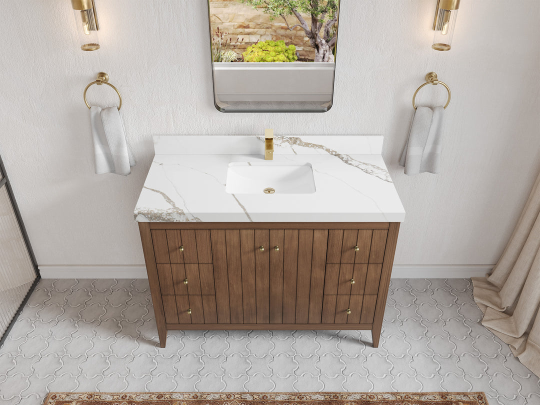 Atlanta Teak Wood 48 in. W x 22 in. D Single Sink Bathroom Vanity