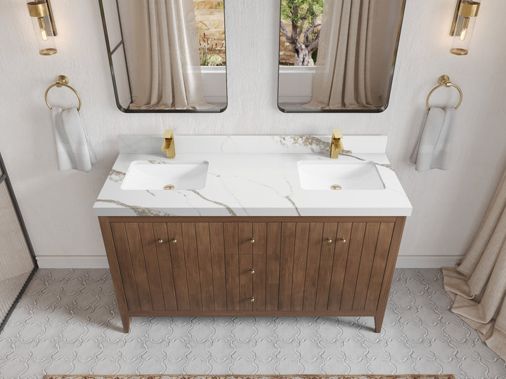 Atlanta Teak Wood 60 in. W x 22 in. D Double Sink Bathroom Vanity - photo 14