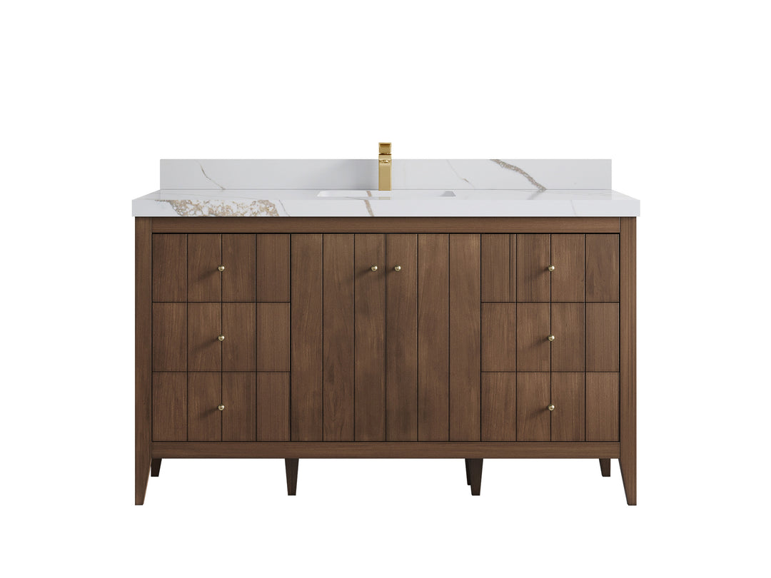 Atlanta Teak Wood 60 in. W x 22 in. D Single Sink Bathroom Vanity