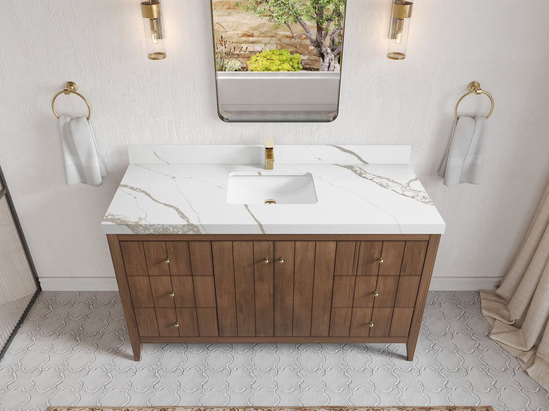 Atlanta Teak Wood 60 in. W x 22 in. D Single Sink Bathroom Vanity