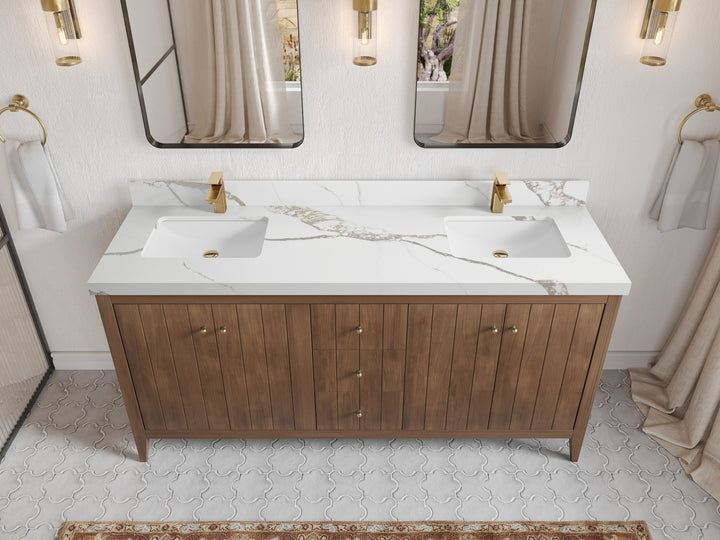 Atlanta Teak Wood 72 in. W x 22 in. D Double Sink Bathroom Vanity - photo 46
