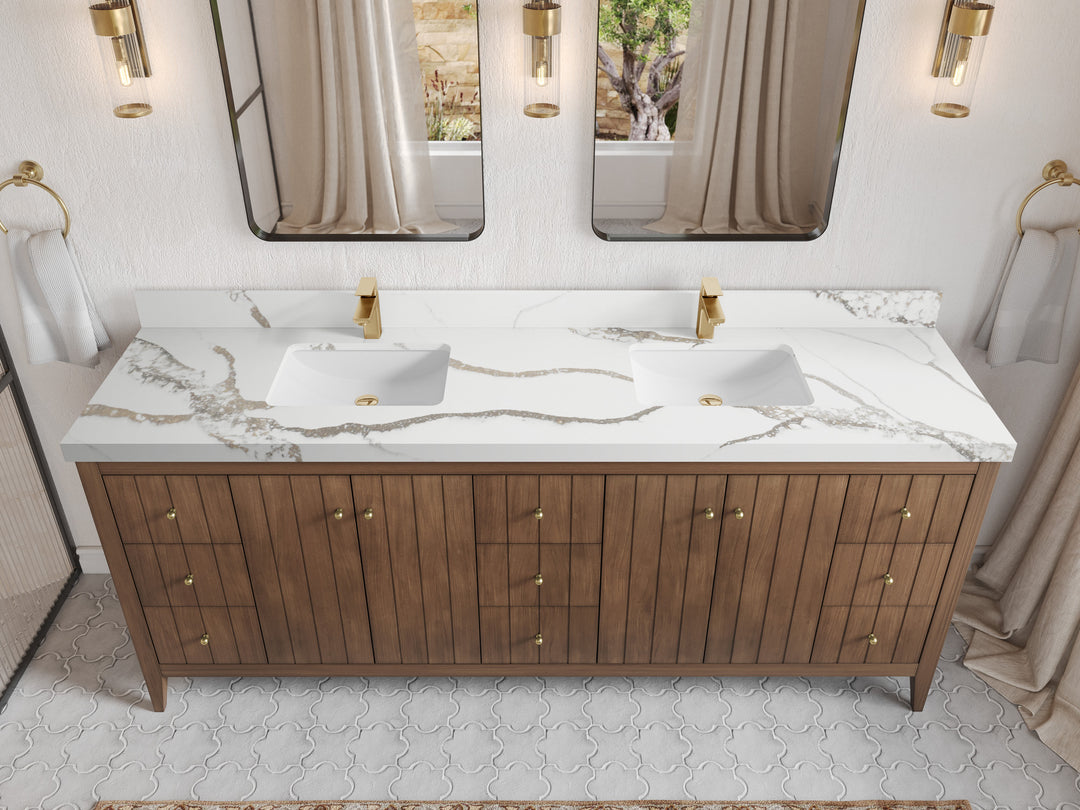 Atlanta Teak Wood 84 in. W x 22 in. D Double Sink Bathroom Vanity