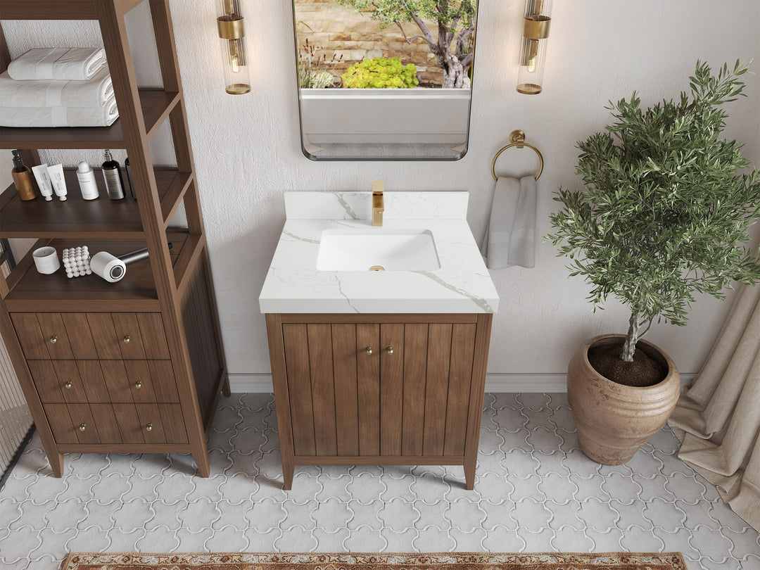 Atlanta Teak Wood 30 in. W x 22 in. D Single Sink Bathroom Vanity