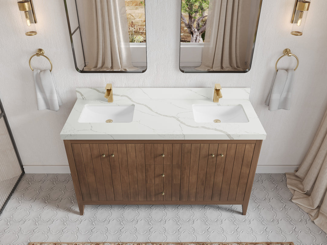 Atlanta Teak Wood 60 in. W x 22 in. D Double Sink Bathroom Vanity