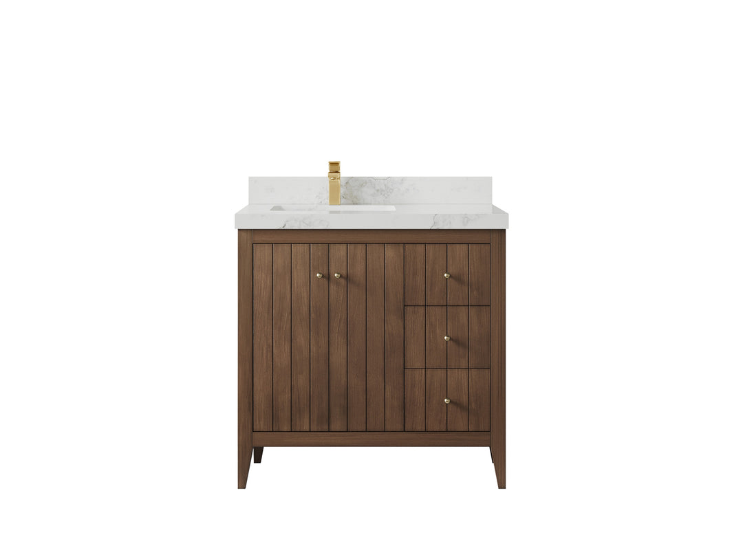 Atlanta Teak Wood 36 in. W x 22 in. D Left Offset Sink Bathroom Vanity