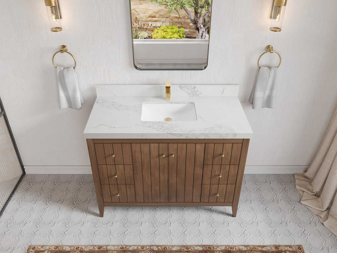 Atlanta Teak Wood 48 in. W x 22 in. D Single Sink Bathroom Vanity