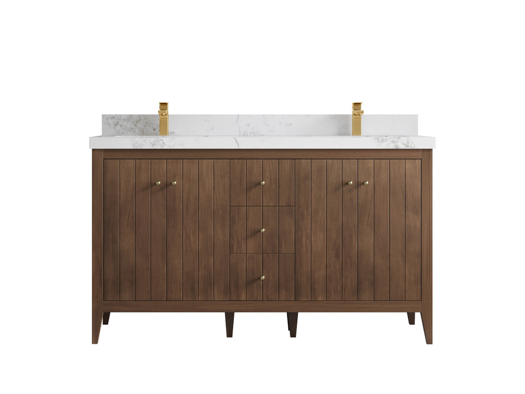 Atlanta Teak Wood 60 in. W x 22 in. D Double Sink Bathroom Vanity