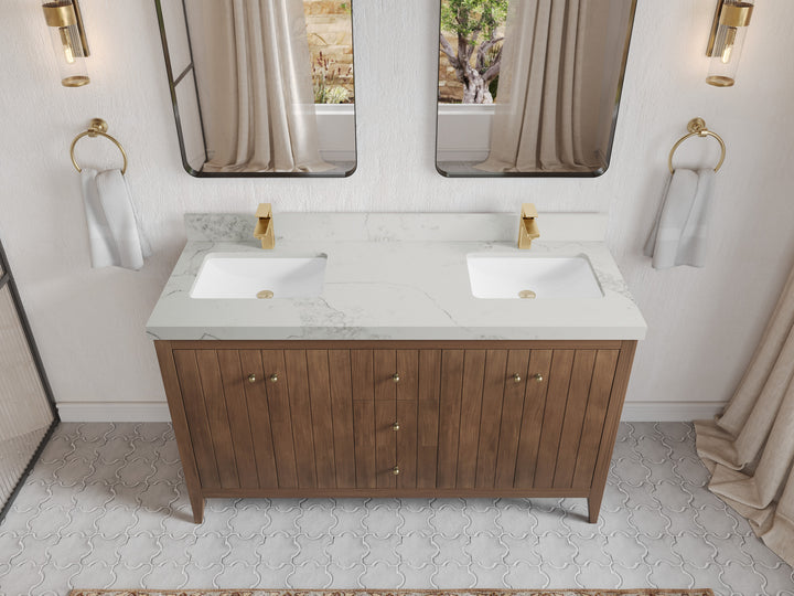 Atlanta Teak Wood 60 in. W x 22 in. D Double Sink Bathroom Vanity - photo 53