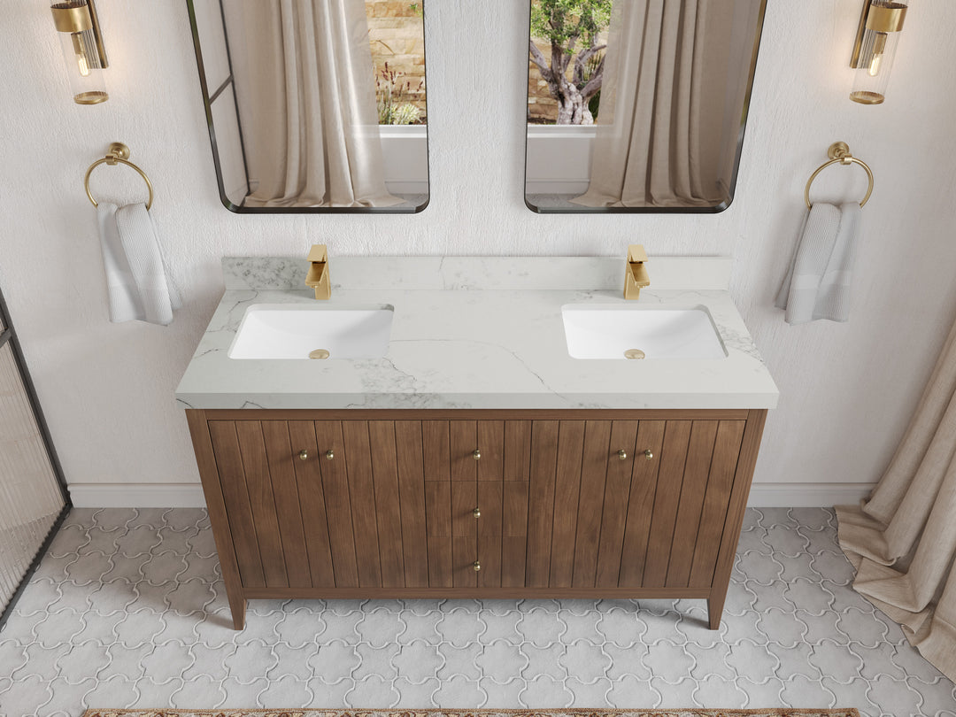 Atlanta Teak Wood 60 in. W x 22 in. D Double Sink Bathroom Vanity