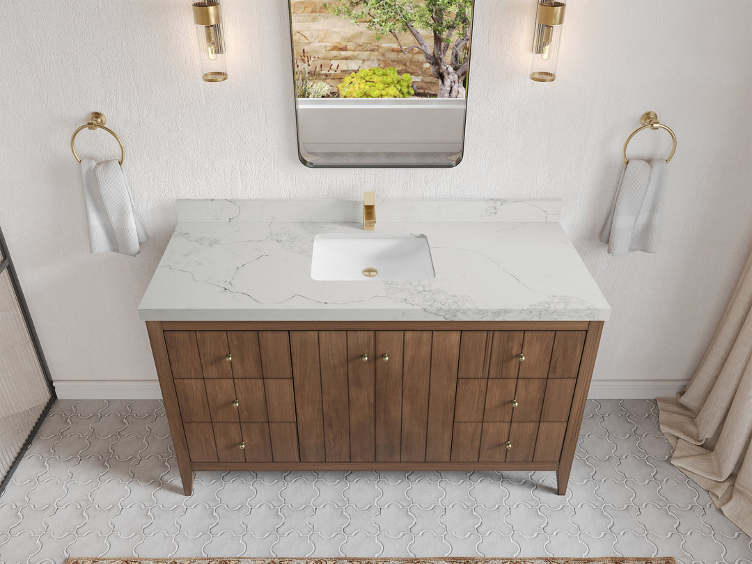 Atlanta Teak Wood 60 in. W x 22 in. D Single Sink Bathroom Vanity