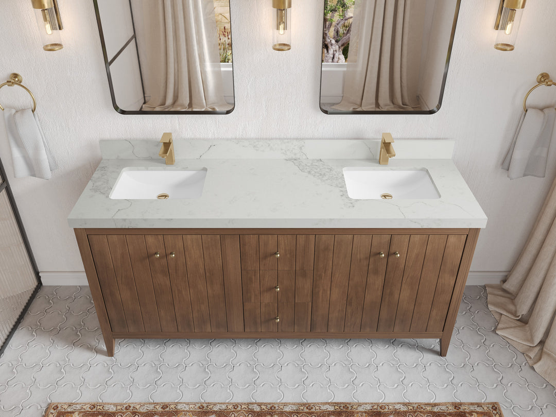 Atlanta Teak Wood 72 in. W x 22 in. D Double Sink Bathroom Vanity