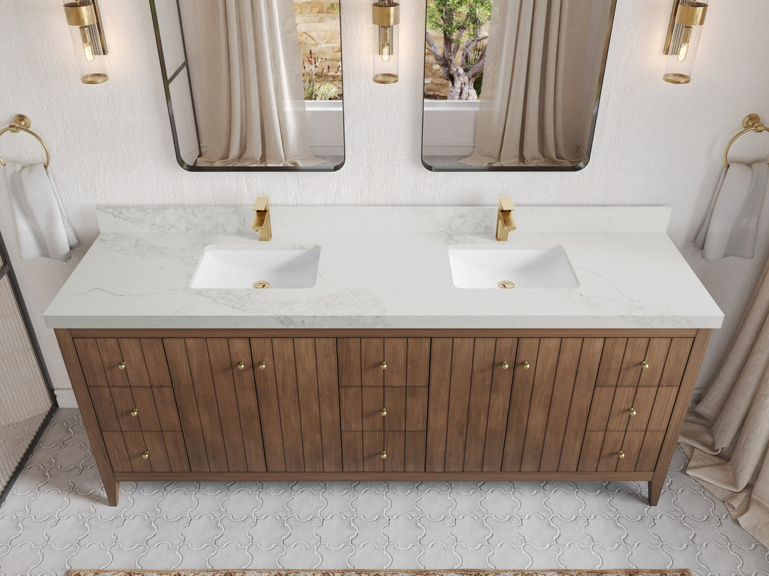 Atlanta Teak Wood 84 in. W x 22 in. D Double Sink Bathroom Vanity