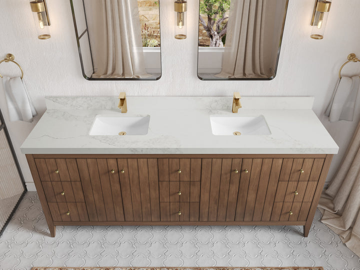 Atlanta Teak Wood 84 in. W x 22 in. D Double Sink Bathroom Vanity - photo 18
