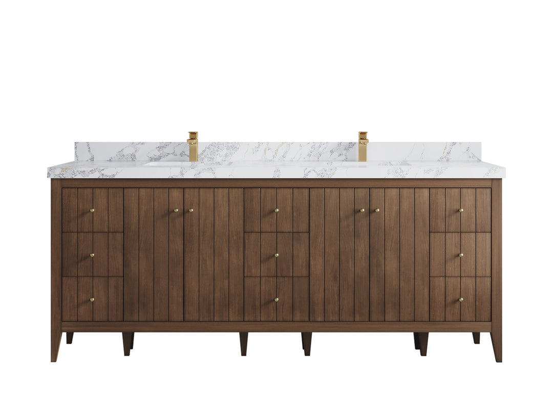 Atlanta Teak Wood 84 in. W x 22 in. D Double Sink Bathroom Vanity