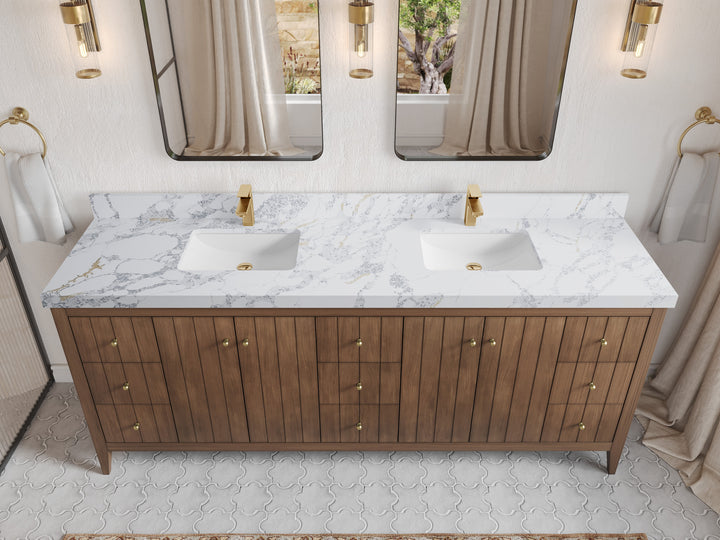 Atlanta Teak Wood 84 in. W x 22 in. D Double Sink Bathroom Vanity - photo 20